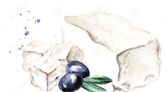 greek-feta-cheese-block-olive-watercolor-hand-drawn-illustration-isolated-white-background-backgroundnz-112770980